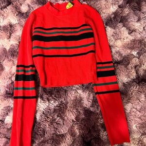 Vibrant Red and Black Striped Crop Top